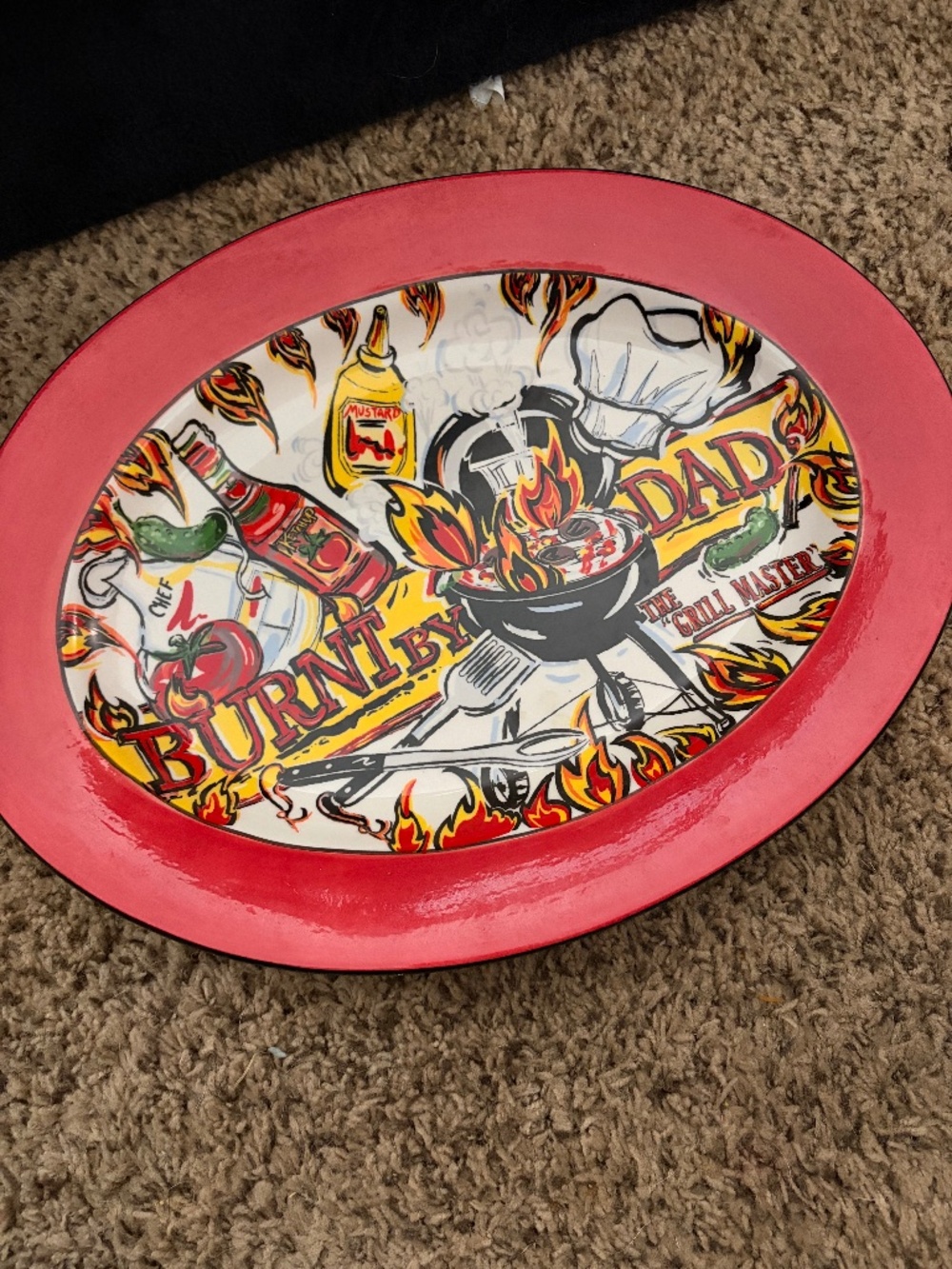 Vintage 90s Ambiance Collections "Burnt by Dad" Oval BBQ Platter 16"